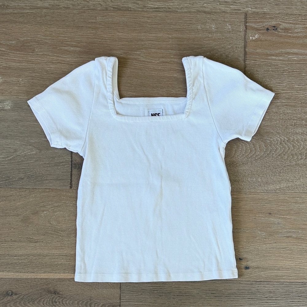 NSF White Square Neck Short Sleeve Tee